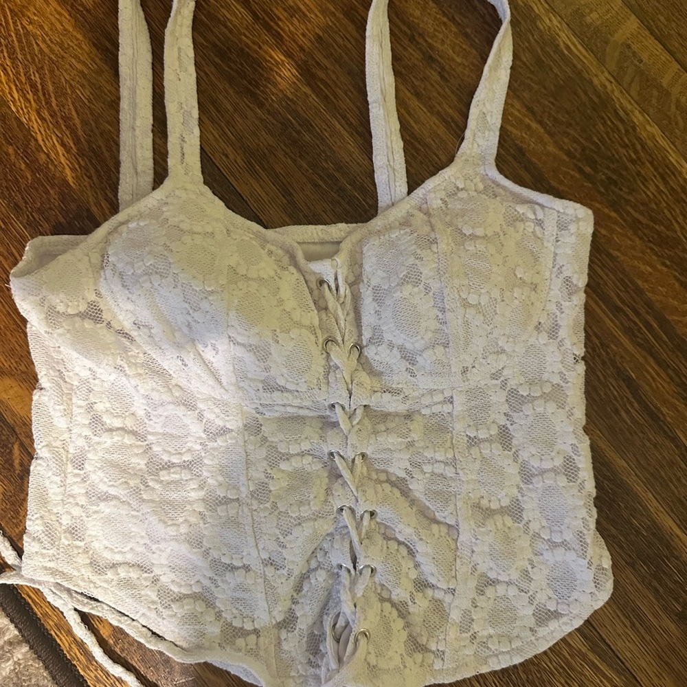 Lace-Up White Lace Crop Top